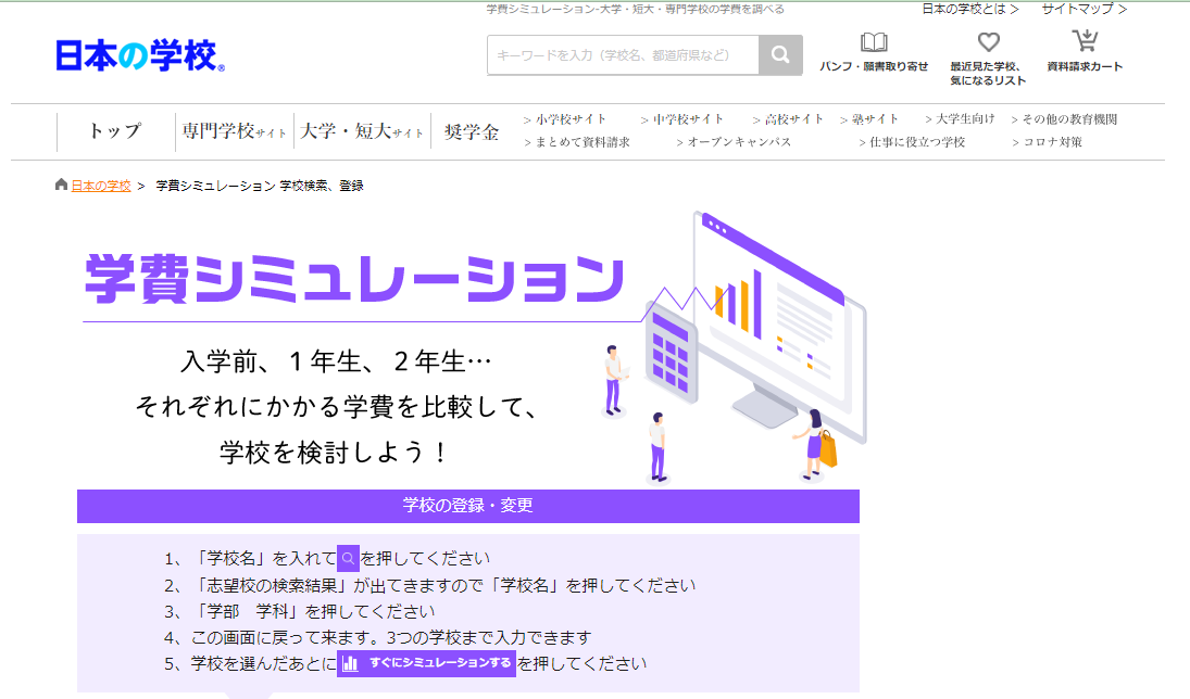 ＪＳコーポレーション 奨学金サイト 学費シミュレーション